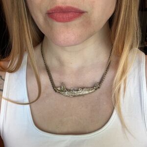 Faceted Garnet Jawbone with Quartz Teeth Necklace